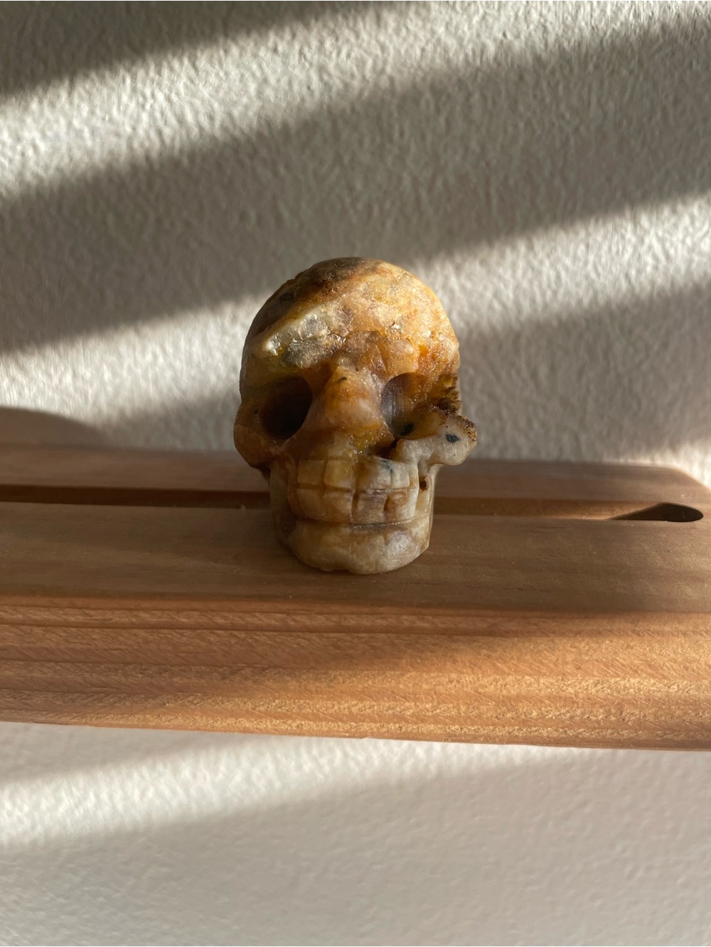 Hand-Carved Yellow and Brown Crystal Skull